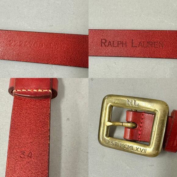Ralph Lauren Red Leather Belt w/ Brass Buckle Size 34 RL MCMLXVII Made in Italy - Picture 13 of 16
